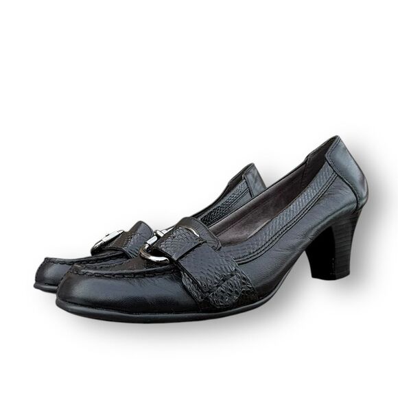 Aerosoles Heelrest Black Leather Moccasins Heeled Loafers Shoes Women's size 9.5 - Picture 6 of 15